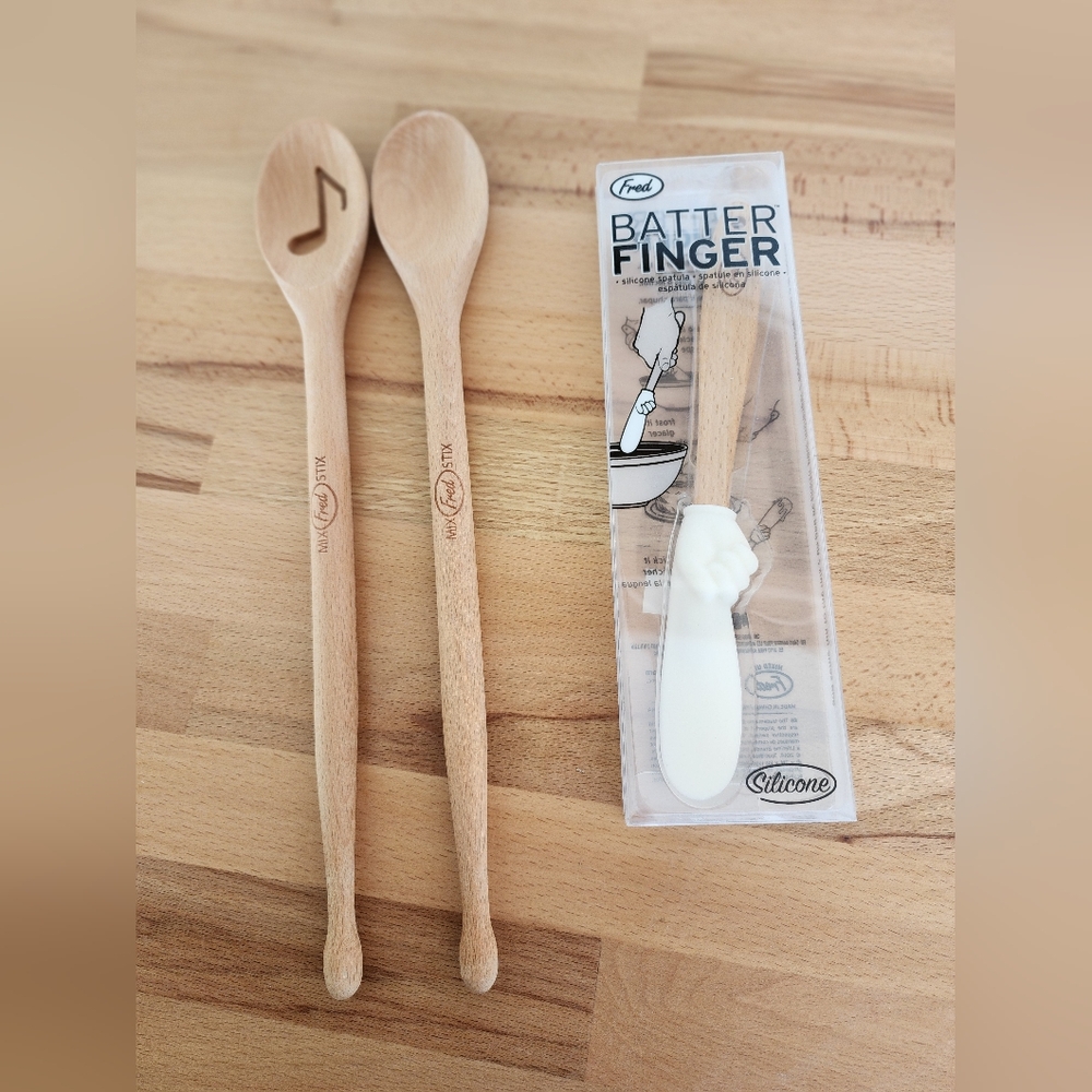 Wood Drumstick Mixing Spoons and Batter Finger Set